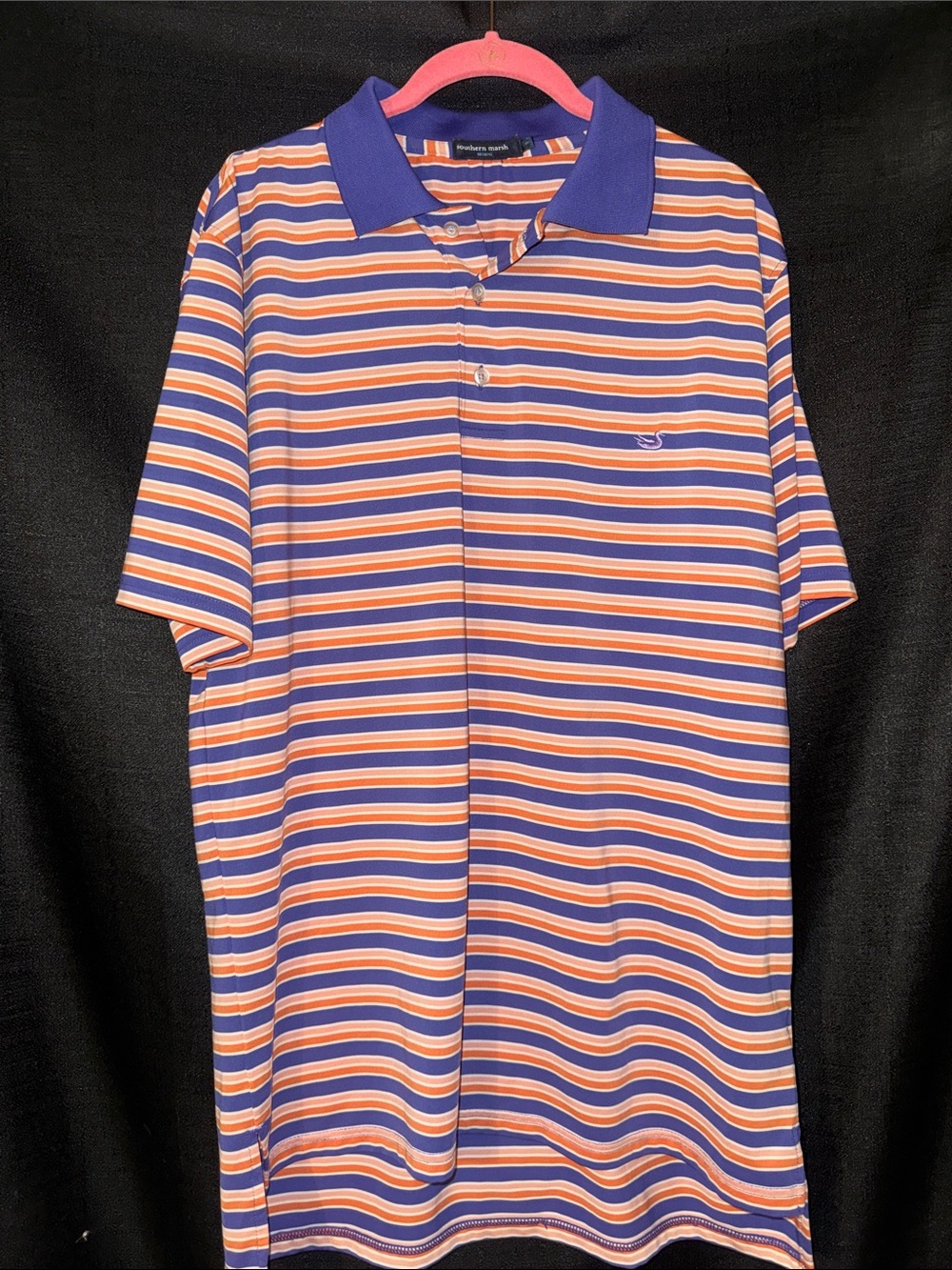 Southern Marsh Blue & Orange Striped Polo